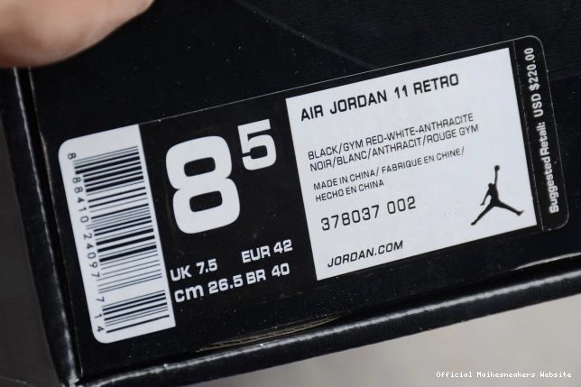 Official Maikesneakers 11 black 378037-002 Air BP Retro mens Jordan 